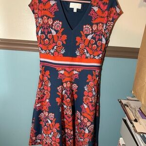 Anthropologie Blue Orange and Pink Floral Midi Dress